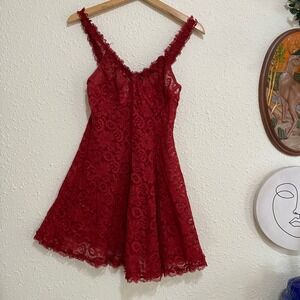 Women's‎ M Red Lace Mini Dress Vintage Lingerie Sleeveless Babydoll Party